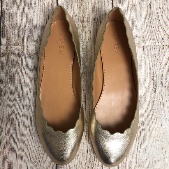 J Crew Metallic Gold Scalloped Ballet Flats 8.5 - Picture 2 of 11